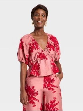 A New Day Pink Top with Red Floral Print